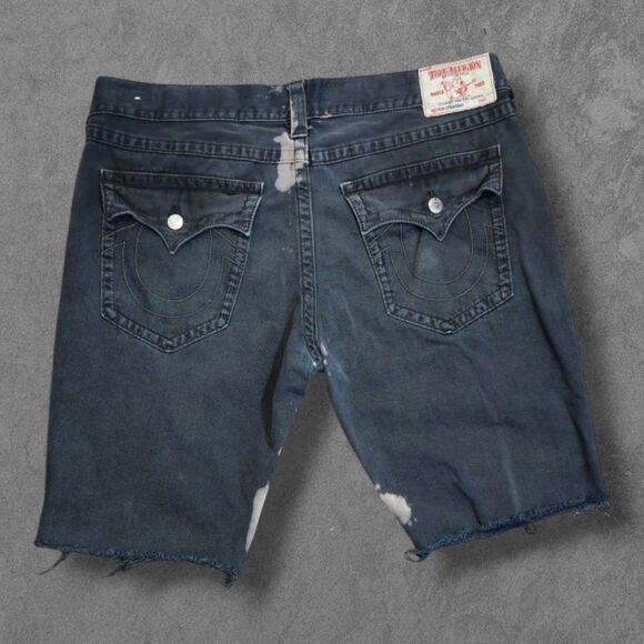True Religion Cut Off Jean Shorts Distressed Jorts Men Size 42 Skater Y2k - Picture 1 of 7